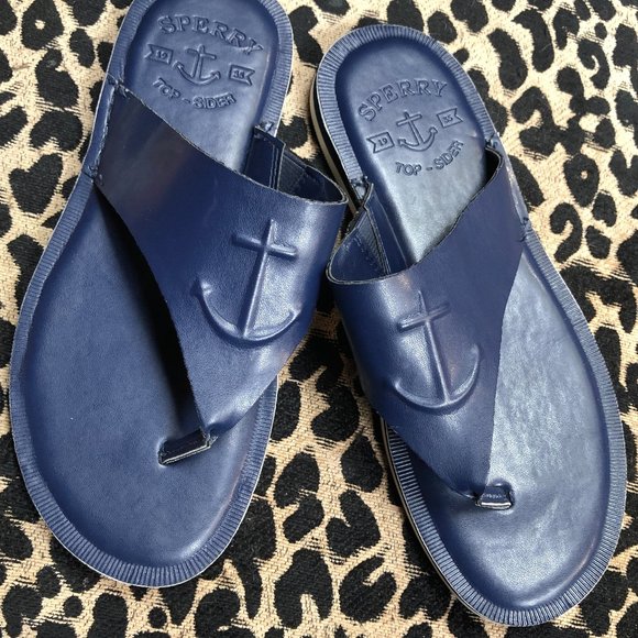 sperry Shoes - Sperry navy blue rasied anchor flip flops sandals7